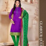 45011Purple and Green Daily Wear Bangalore Silk Chudidar Suit