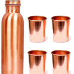 Plain Copper Bottle And Four Plain Copper Glasses