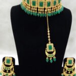 34A Green Pearl And Stone Necklaces Set with Maang Tika