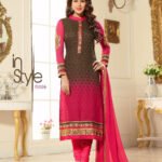 13006CoffeeBrown and DarkMagenta Party Wear Embroidered Brasso Straight Suit