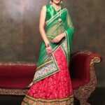 1670Green and RoseRed Net Brasso Party Wear Lehenga Choli