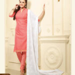 59020LightPink and White Chanderi Chudidar Suit