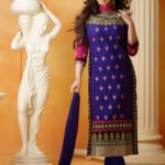7902 Navy Blue and Pink Straight Suit