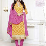 66001Chrome Yellow and Pink Chudidar Suit