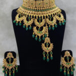 133C Green Bridal Wear Necklace Set With Maang Tika