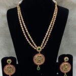 11A White and Green Diamond Work Necklace Set with Maang Tika