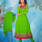 1001 Deep Pink and Parrot Green Georgette Anarkali Suit