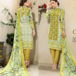 1003Ivory and TurmericYellow Printed and Embroidered Faux Georgette Party Wear Straight Suit