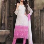 2329Ivory and Plum Embroidered Chiffon Straight Suit
