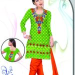 801 Parrot Green and Orange Red Banarasi Jacquard Dress Material