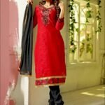 7004Red and Black Designer Brasso Straight Suit