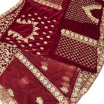 Dark Red Velvet Embroidered Lehenga Choli