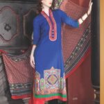 0777C Blue and Red Cotton Jacquard Straight Suit
