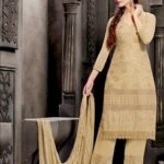 2325TanBrown Embroidered Chiffon Straight Suit