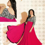 11006A BrightPink and Black Anarkali Suit