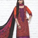 19 Purple and Red Cotton Satin Pakistani Suit