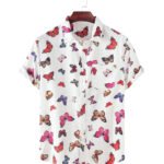 White And Dark Pink Imagic Cotton Shirt For Men