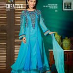 6006Sea Blue and Golden Anarkali Suit