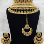 117C Green Bridal Wear Necklace Set With Maang Tika
