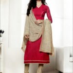 66020Dark Pink and Beige Chudidar Suit