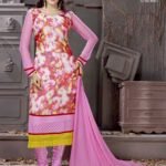 8007Pink and Multicolor Georgette Party Wear Digital Print Straight Suit