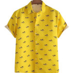 Yellow And Black Imagic Cotton Shirt For Men
