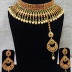 103C Green Bridal Wear Necklace Set With Maang Tika