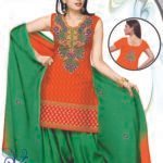 803 Orange Red Monza Red and Green Banarasi Jacquard Dress Material
