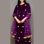 Purple Velvet Top And Plazo With Sequence Work Dupatta