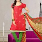 2005 Red and Green Chanderi Chudidar Suit