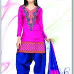 808 Deep Pink and Midnight Blue Banarasi Jaquard Dress Material