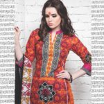10Pink Red and Yellow Cotton Satin Pakistani Suit