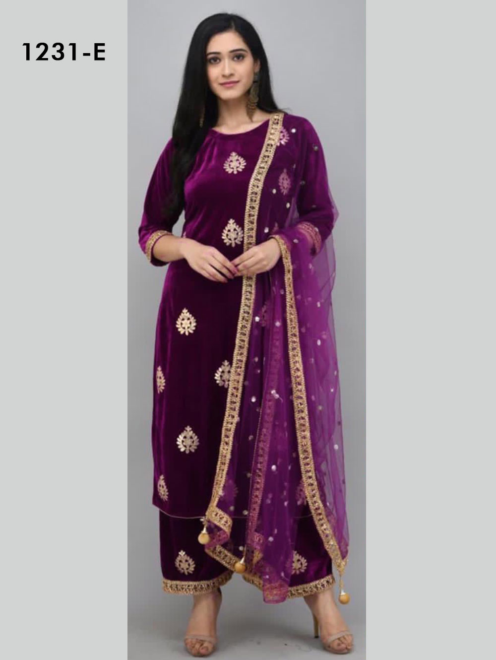 Purple Georgette All-Over Sequin Embroidered Suit Set with Dupatta at Soch