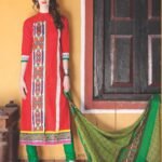 0775B Red and White Cotton Jacquard Straight Suit