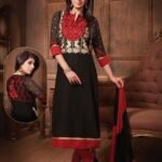 4510 Black and Red Cotton Straight Suit