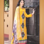 0776B Yellow and Purple Cotton Jacquard Straight Suit