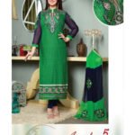 5205Green and DarkBlue Cotton Straight Suit