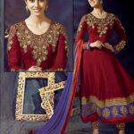 1002 Maroon Red and Blue Anarkali Suit