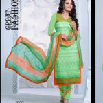 0020 Light Green and Orange Cambric Cotton Straight Suit