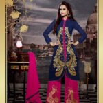 10120 Dark Blue and Deep Pink Faux Georgette Designer Suit
