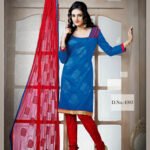 1003 Teal Blue and Red Chudidar Suit