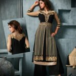 802Black and Bronze Party Wear Georgette Straight Suit