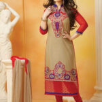 7907 Beige and Orange Straight Suit