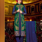 Green and Blue Chiffon Straight Suit