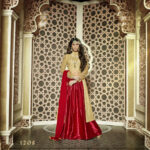1208 Golden and Red Heavy Net Designer Suit