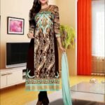4610Dark Brown and Aqua Green Straight Suit