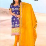 1006Blue and GoldenYellow Chanderi Chudidar Suit