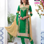 406Beige and Green Pure Cotton Daily Wear Long Straight Suit