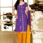 3805 Dark Purple and Turmeric Yellow Chudidar Suit