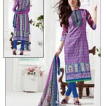 1008Purple and RoyalBlue Daily Wear Satin Cotton Straight Suit